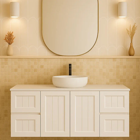 ACACIA SHAKER Matte White PVC Wall Hung Vanity 1200 (Single Bowl) Poseidon