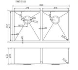 Handmade Stainless Steel Copper PVD Double Bowl Kitchen Sink 1.2mm (Top/Flush/Undermount) 820*457*230mm Aquaperla