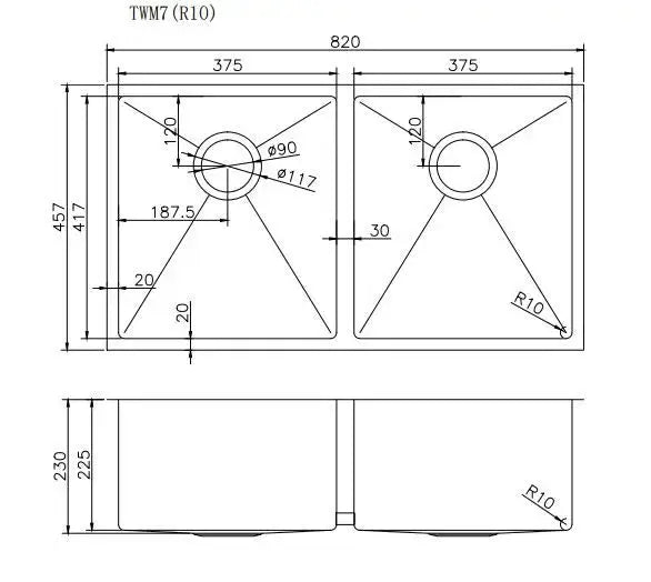 Handmade Stainless Steel Brushed Brass Double Bowl Kitchen Sink 1.2mm (Top/Flush/Undermount) 820*457*230mm Aquaperla