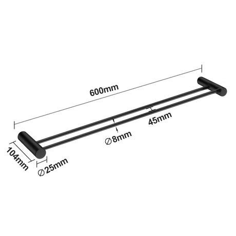 600mm Black Double Towel Rail Aquaperla