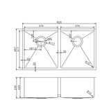 Handmade Stainless Steel Gun Metal Grey Double Bowl Kitchen Sink 1.2mm (Top/Flush/Undermount) 820*457*230mm Aquaperla