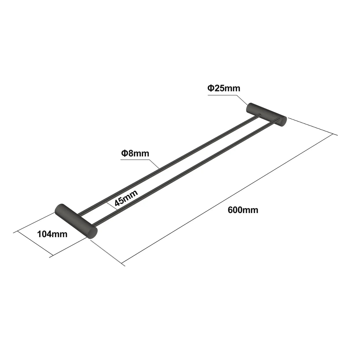 600mm Gunmetal Double Towel Rail Aquaperla