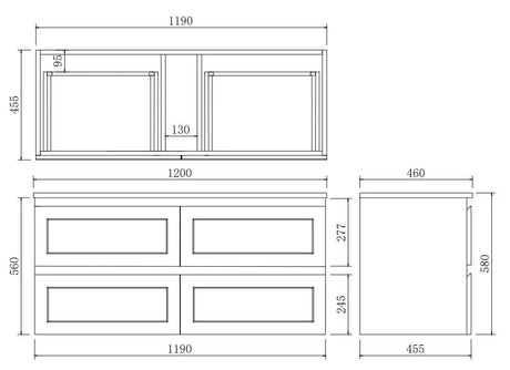 Fremantle PVC Wall Hung Cabinet Vanity 1200mm (Matte Grey) (Single Bowl/Double Bowl) - Clearance Poseidon