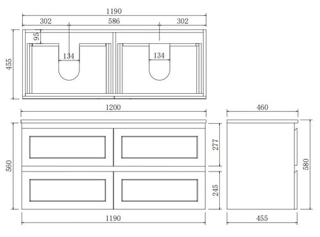 Fremantle PVC Wall Hung Cabinet Vanity 1200mm (Matte White) (Single/Double Bowl) Poseidon