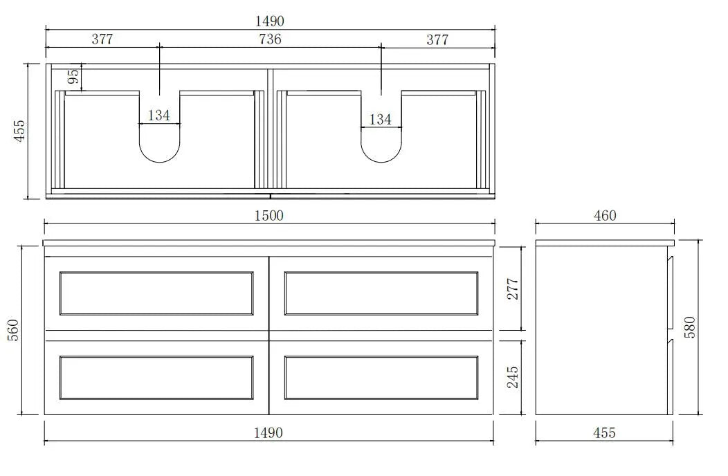 Fremantle PVC Wall Hung Cabinet Vanity 1500mm (Matte White) (Single/Double Bowl) Poseidon