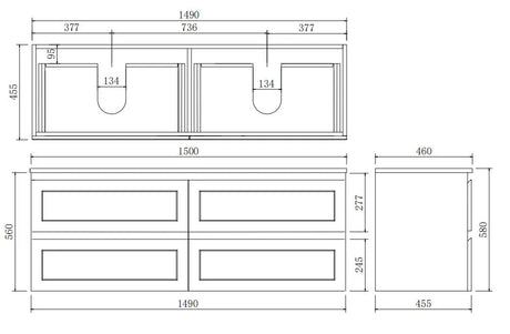 Fremantle PVC Wall Hung Cabinet Vanity 1500mm (Matte Grey) (Single/Double Bowl) Poseidon