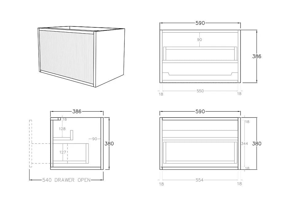 Bellevue Slim PVC Wall Hung Vanity 600 (Prime Oak) Poseidon