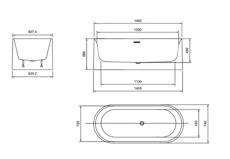 Nyx Fluted Freestanding Bath tub | 1500 x 750mm Bagno D'Oro