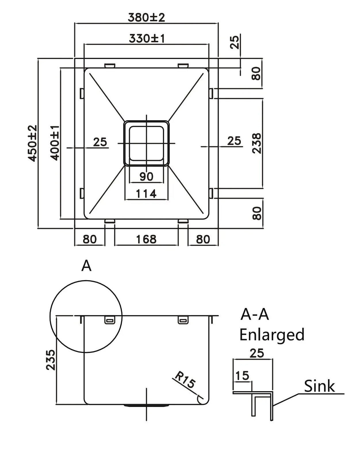 Stainless Steel Sink 380*450*235mm Poseidonbk
