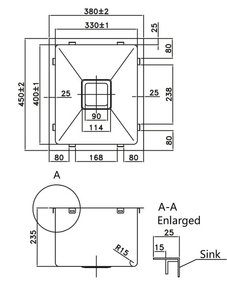 Stainless Steel Sink 380*450*235mm Poseidonbk