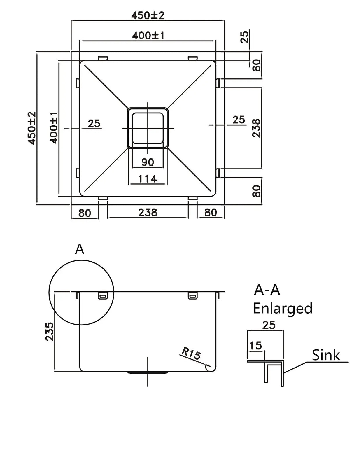 Stainless Steel Sink 450*450*235mm Poseidonbk