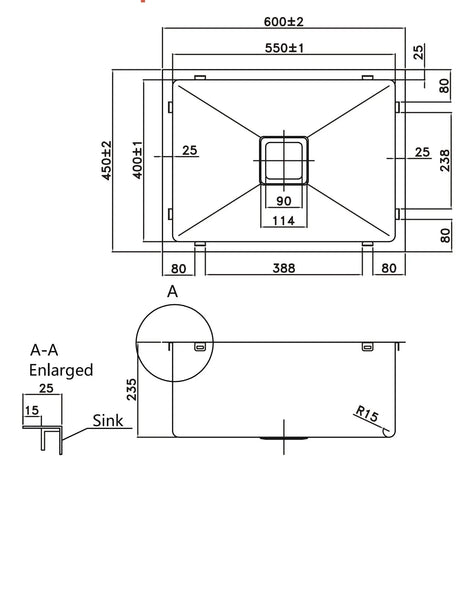 Stainless Steel Sink 600*450*235mm Poseidonbk