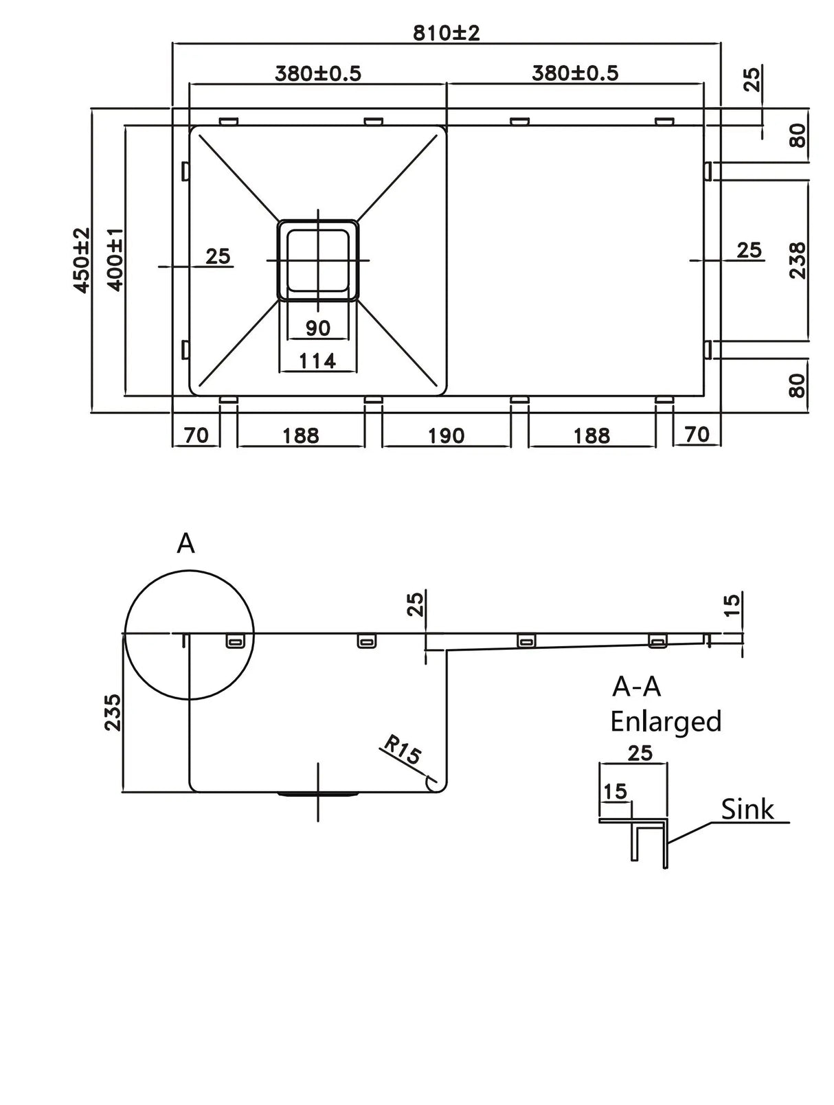 Stainless Steel sink with drainer 810*450*235mm Poseidonbk