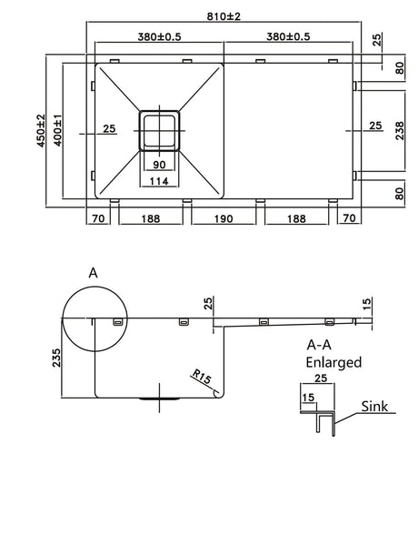 Stainless Steel sink with drainer 810*450*235mm Poseidonbk