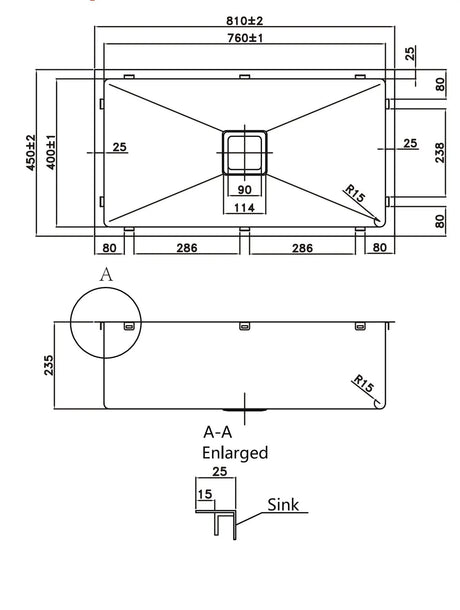Stainless Steel Kitchen Sink 810*450*235 mm Poseidonbk