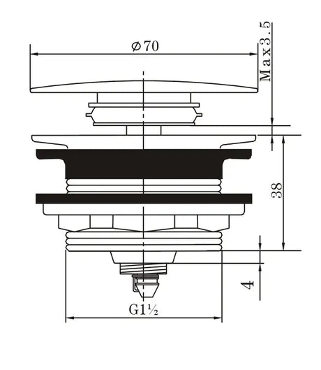 40mm Matt Black Bathtub Pop Up Waste Non Overflow Aquaperla