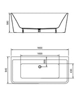 Willow Square 1600mm Gloss White Back to Wall Freestanding Bath | 1600 x 850mm Bagno D'Oro