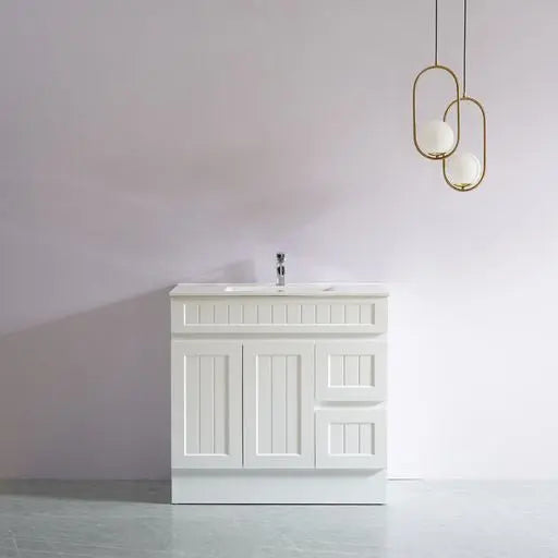 ACACIA SHAKER Matte White PVC Floor Vanity 900 Poseidon